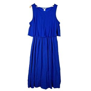 Sabrina Lauren Dress Womens Plus 2X Layered Cobalt Blue Maxi Crepe Textured Long
